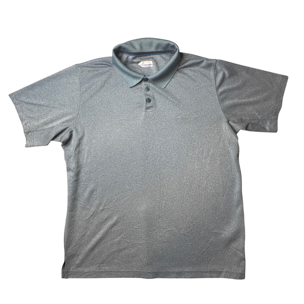 Columbia Polo Shirt Mens Large Blue Grey XM6449 Short Sleeve Performance Hiking‎